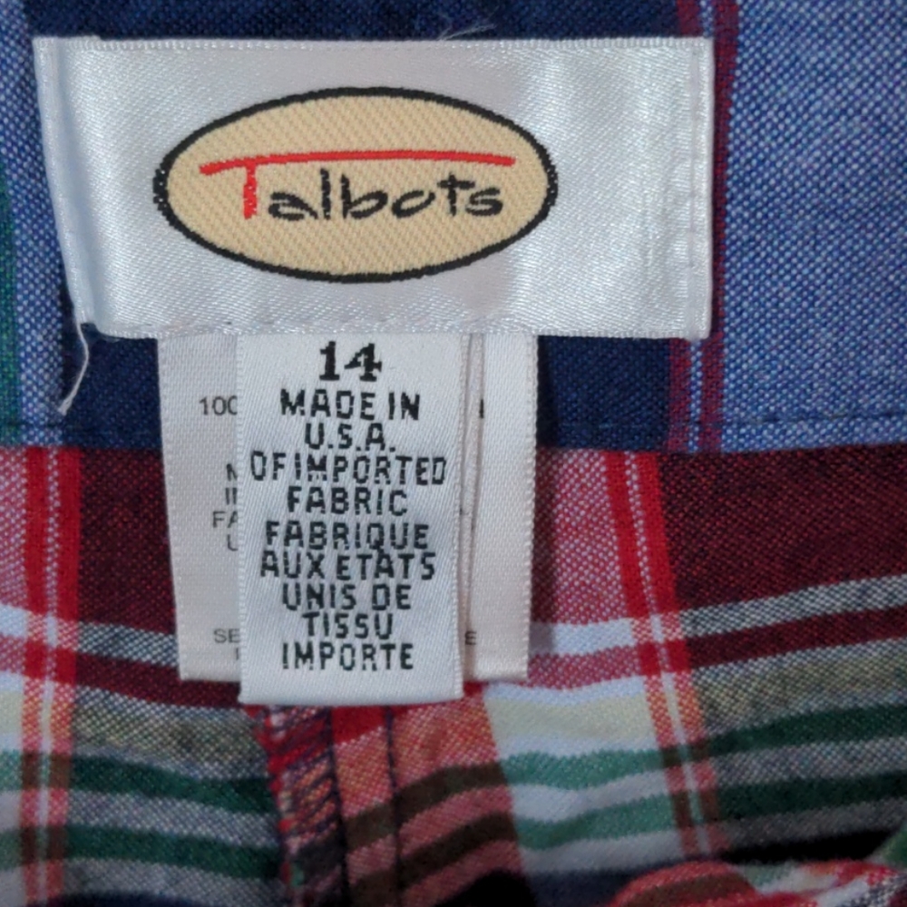 Talbots Women's Size 14 Cotton Side Button Plaid Print Shorts w/Pockets - Picture 5 of 5